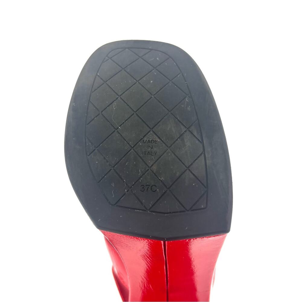 Chanel Interlocking CC Crumpled Patent Lambskin Red Platform Sandals 37 - Picture 10 of 11